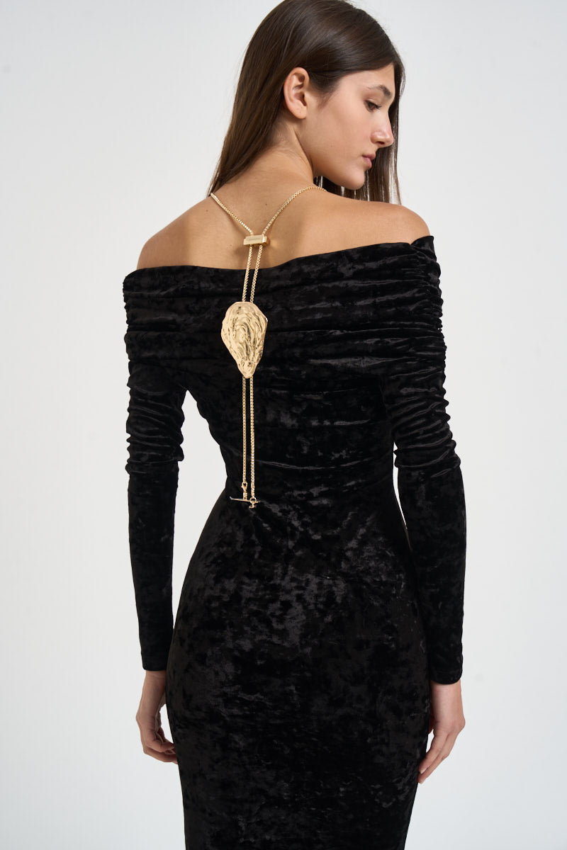 Abito donna Meryl lungo in velluto devorè nero 626FW6924V BLACK DANAME 