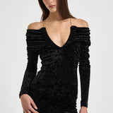 Abito donna Meryl lungo in velluto devorè nero 626FW6924V BLACK DANAME 