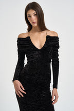 Abito donna Meryl lungo in velluto devorè nero 626FW6924V BLACK DANAME 
