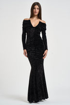 Abito donna Meryl lungo in velluto devorè nero 626FW6924V BLACK DANAME 