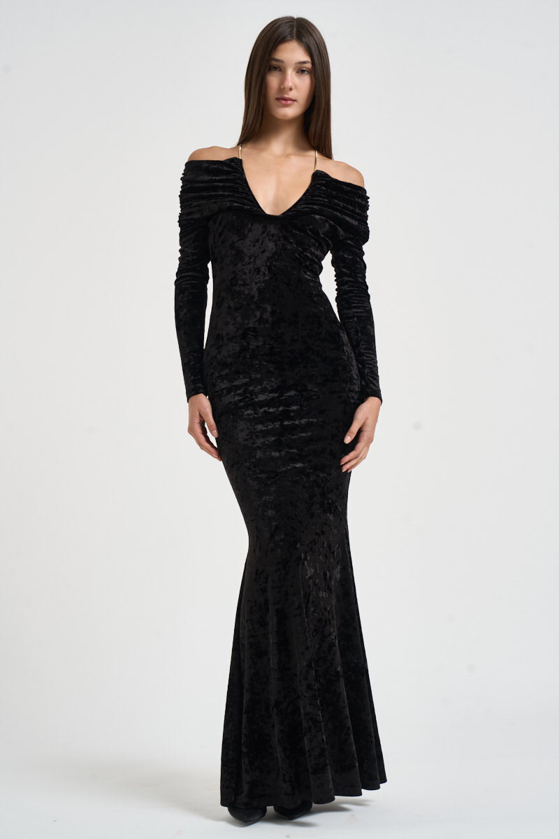 Abito donna Meryl lungo in velluto devorè nero 626FW6924V BLACK DANAME 