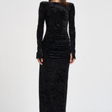 Abito donna Romane lungo in velluto nero 6930V BLACK DANAME 