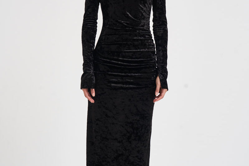 Abito donna Romane lungo in velluto nero 6930V BLACK DANAME 