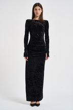 Abito donna Romane lungo in velluto nero 6930V BLACK DANAME 