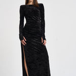 Abito donna Romane lungo in velluto nero 6930V BLACK DANAME 