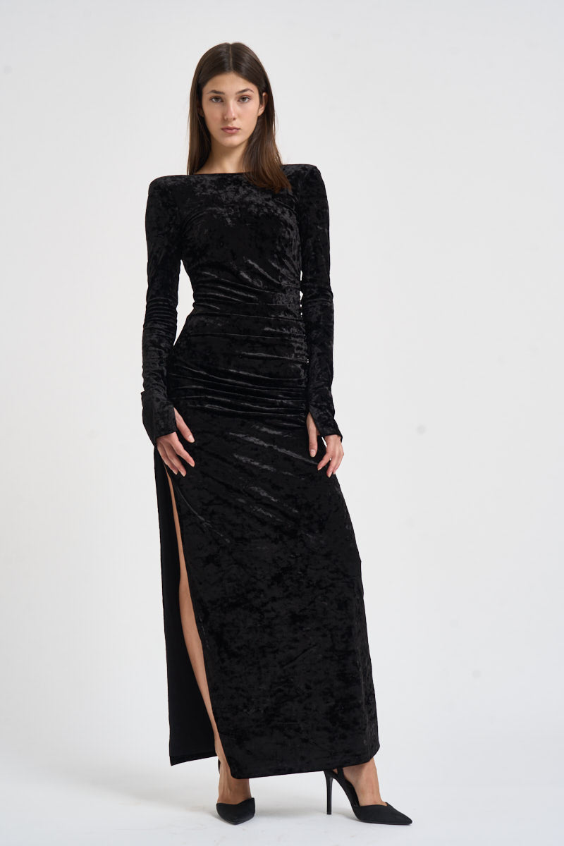 Abito donna Romane lungo in velluto nero 6930V BLACK DANAME 