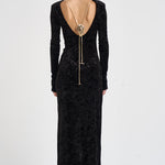 Abito donna Romane lungo in velluto nero 6930V BLACK DANAME 