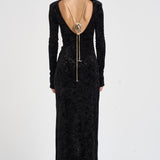 Abito donna Romane lungo in velluto nero 6930V BLACK DANAME 