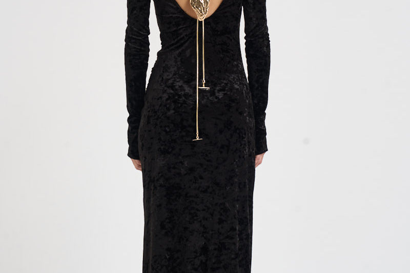 Abito donna Romane lungo in velluto nero 6930V BLACK DANAME 
