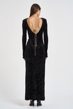 Abito donna Romane lungo in velluto nero 6930V BLACK DANAME 