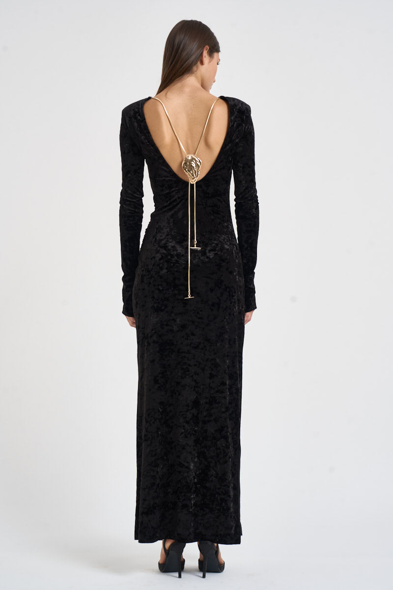 Abito donna Romane lungo in velluto nero 6930V BLACK DANAME 