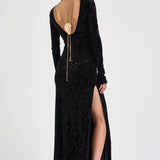 Abito donna Romane lungo in velluto nero 6930V BLACK DANAME 