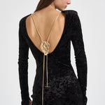 Abito donna Romane lungo in velluto nero 6930V BLACK DANAME 