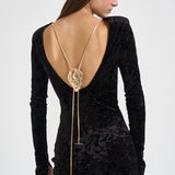 Abito donna Romane lungo in velluto nero 6930V BLACK DANAME 