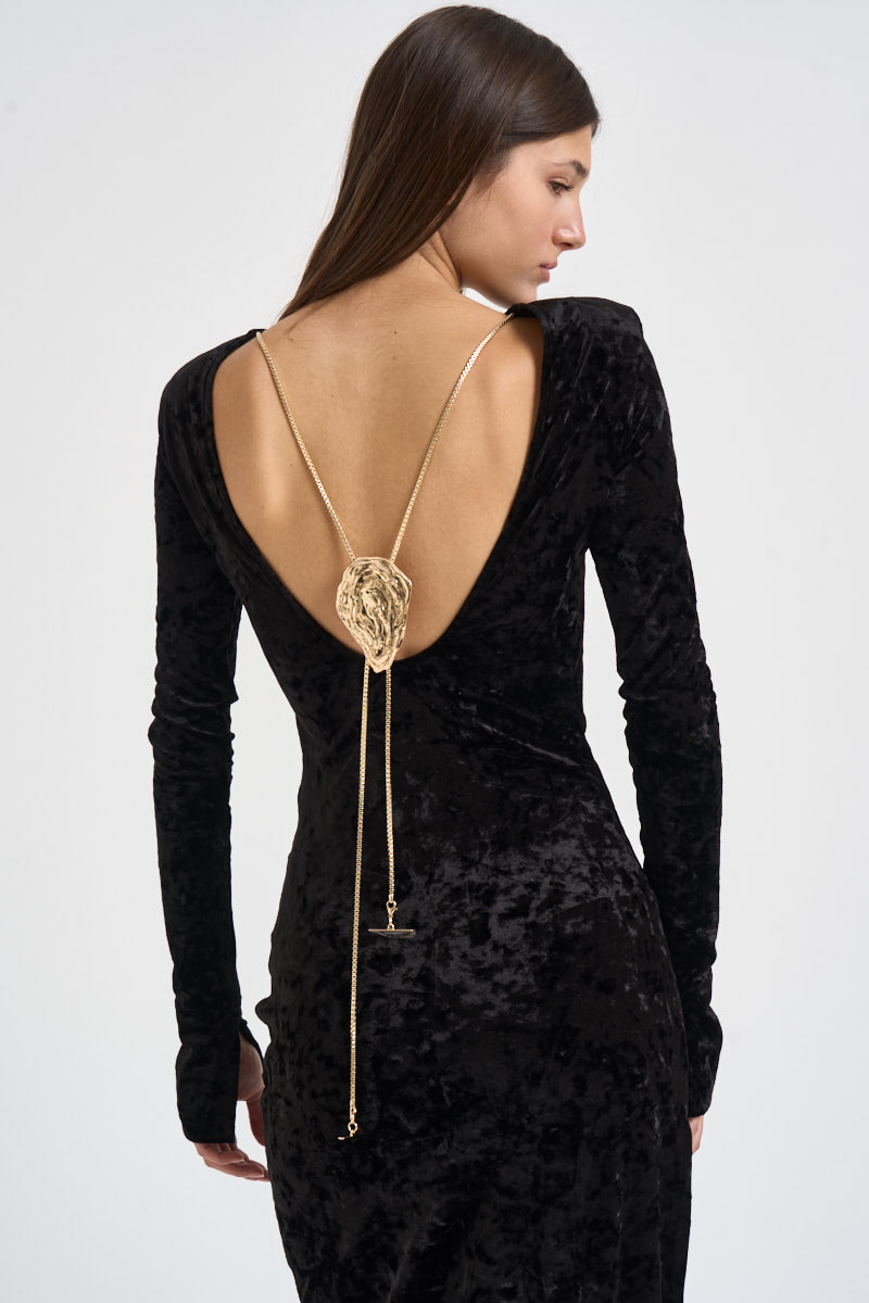 Abito donna Romane lungo in velluto nero 6930V BLACK DANAME 