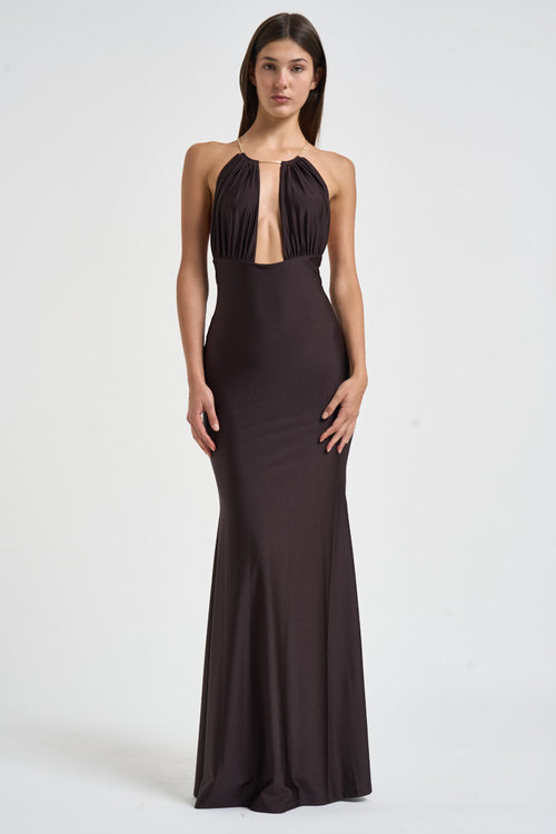 Abito donna Calliane lungo cioccolato 6934W BROWN DANAME 