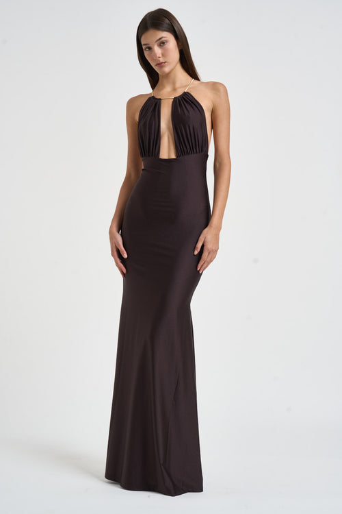 Abito donna Calliane lungo cioccolato 6934W BROWN DANAME 
