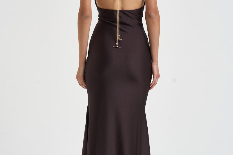 Abito donna Calliane lungo cioccolato 6934W BROWN DANAME 