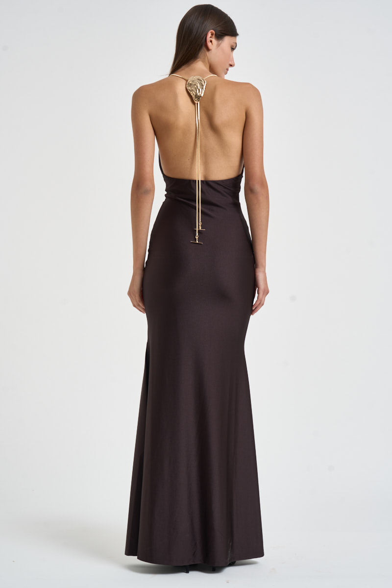 Abito donna Calliane lungo cioccolato 6934W BROWN DANAME 