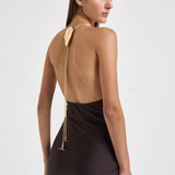 Abito donna Calliane lungo cioccolato 6934W BROWN DANAME 