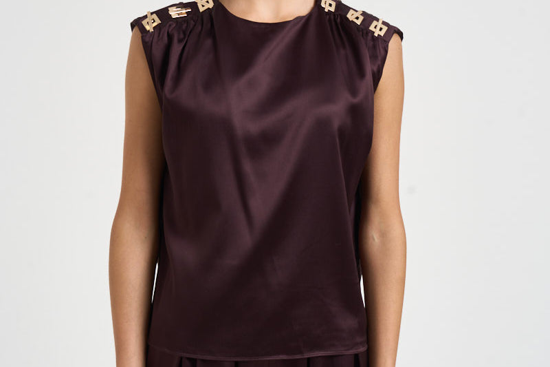 Top donna Nerina in raso vino 7910A AUBERGINE DANAME 