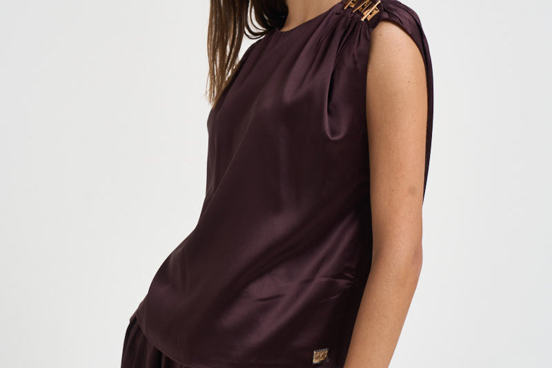 Top donna Nerina in raso vino 7910A AUBERGINE DANAME 