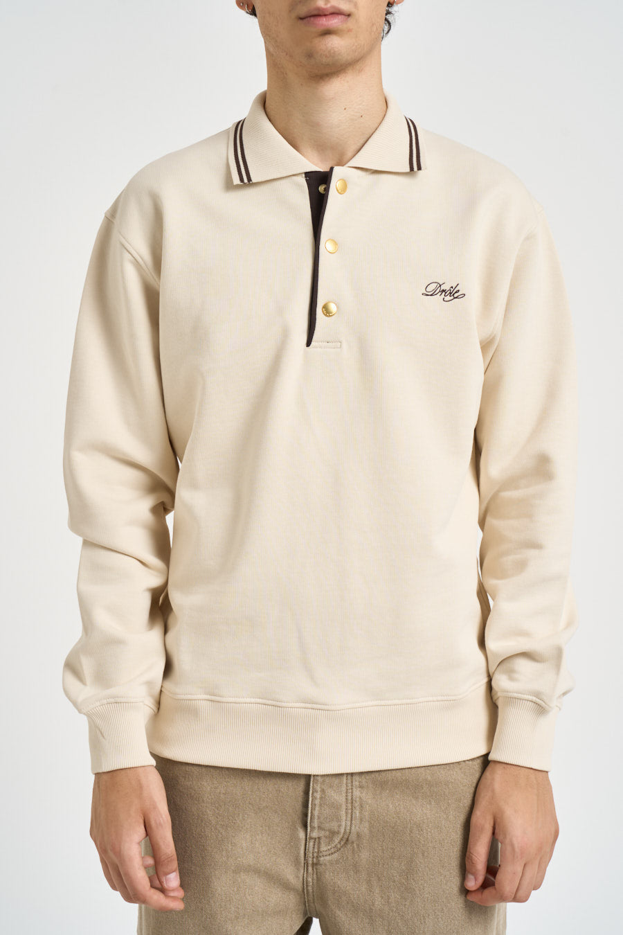 Felpa a polo uomo panna PL132 CO127SD DROLE DE MONSIEUR 