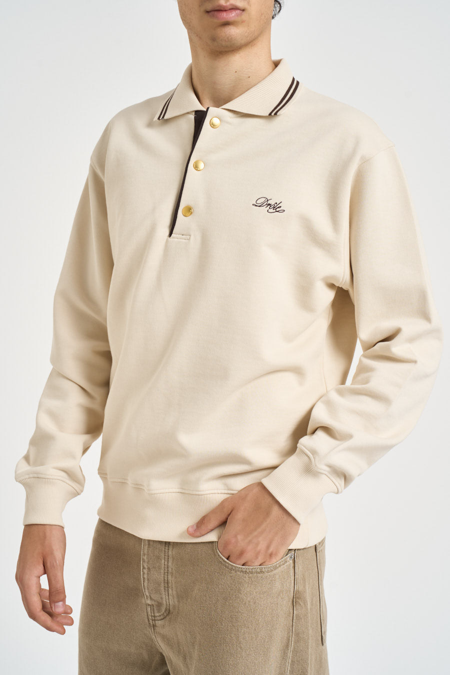 Felpa a polo uomo panna PL132 CO127SD DROLE DE MONSIEUR 