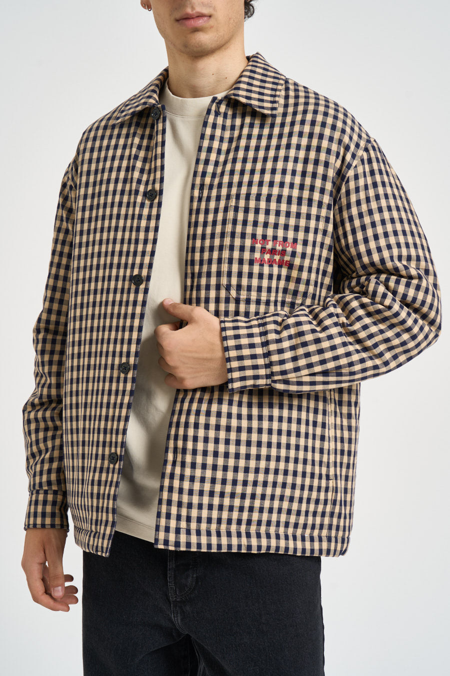 Giubbotto uomo a quadri beige e blu SH270 CO310BG DROLE DE MONSIEUR 