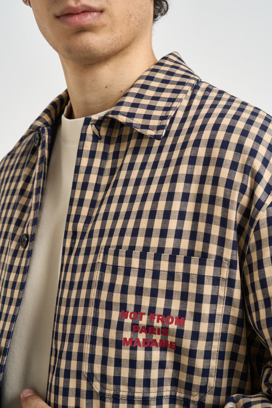 Giubbotto uomo a quadri beige e blu SH270 CO310BG DROLE DE MONSIEUR 