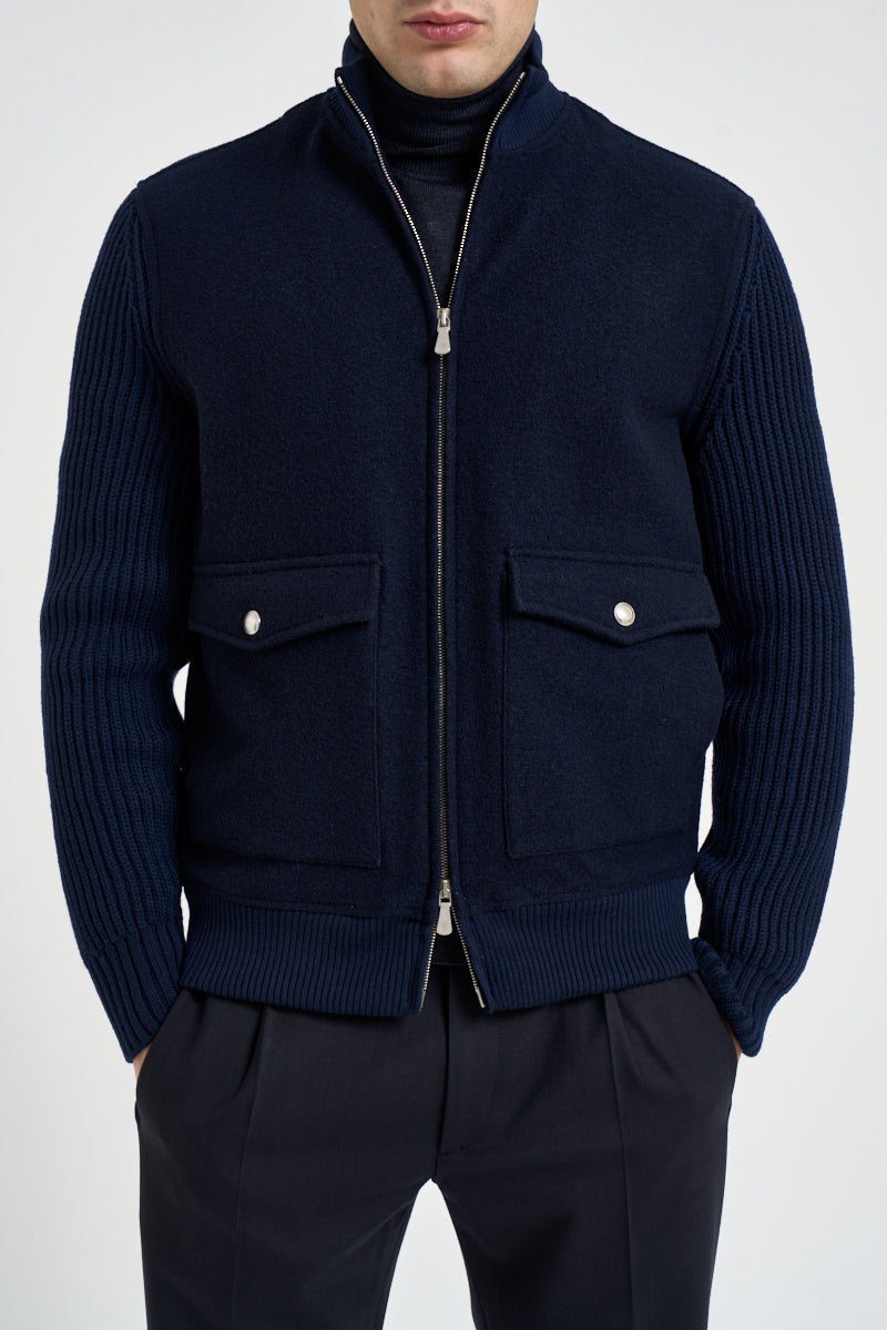 Giacca uomo full zip in lana blu navy GBTN10 N275ROYALBLU ELEVENTY 