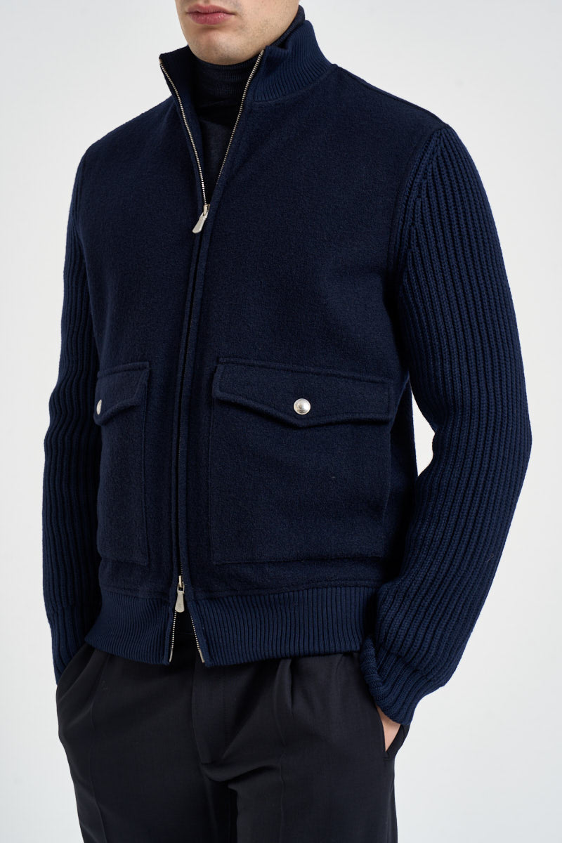 Giacca uomo full zip in lana blu navy GBTN10 N275ROYALBLU ELEVENTY 