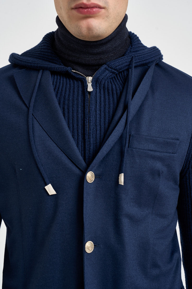 Giacca uomo con cappuccio e maniche in maglia blu navy GIAN07 N276ROYALBLU ELEVENTY 