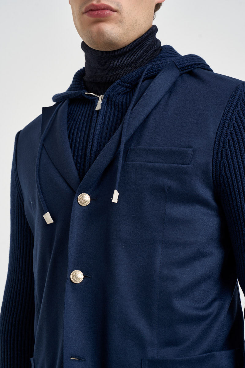 Giacca uomo con cappuccio e maniche in maglia blu navy GIAN07 N276ROYALBLU ELEVENTY 