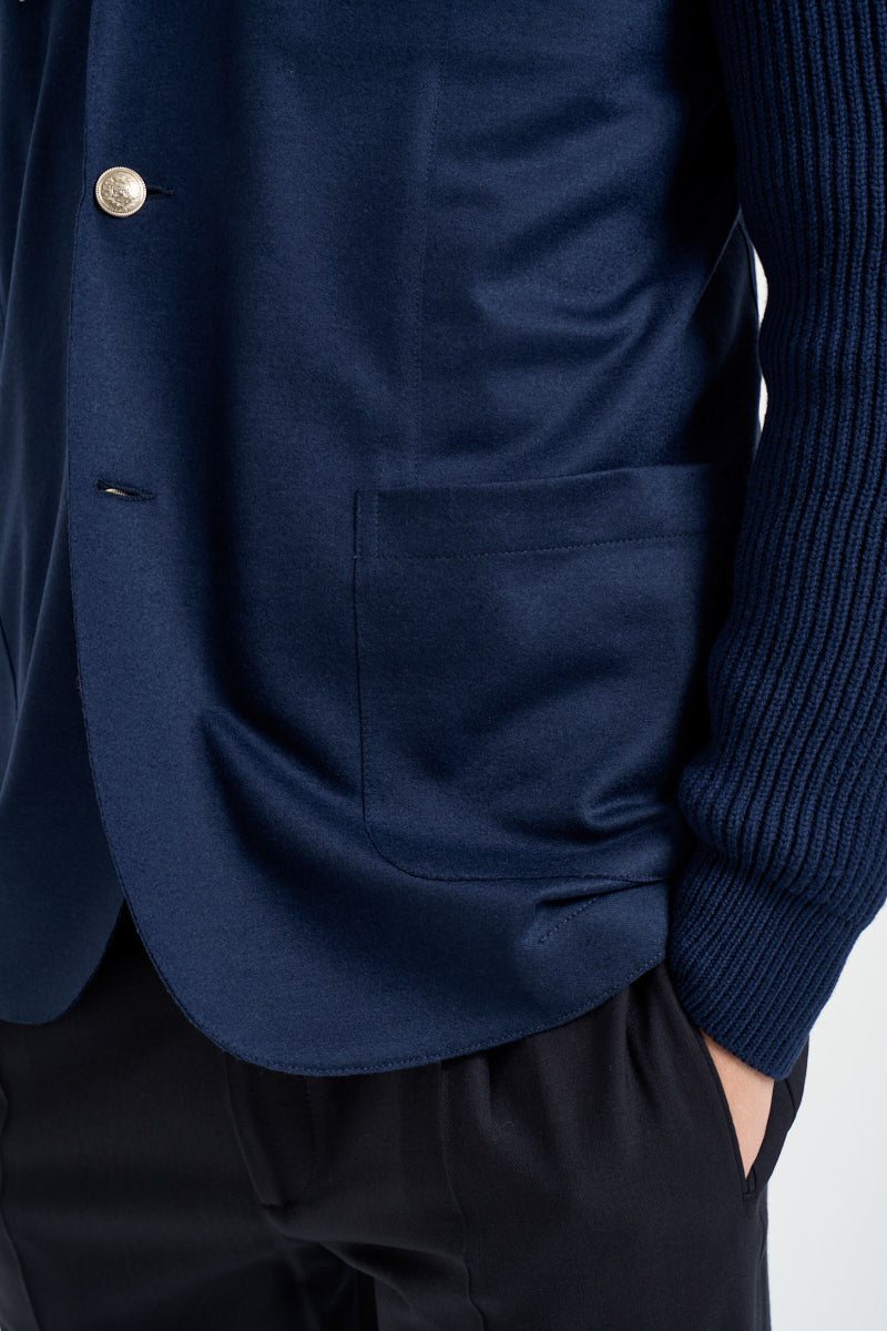 Giacca uomo con cappuccio e maniche in maglia blu navy GIAN07 N276ROYALBLU ELEVENTY 