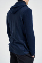 Giacca uomo con cappuccio e maniche in maglia blu navy GIAN07 N276ROYALBLU ELEVENTY 