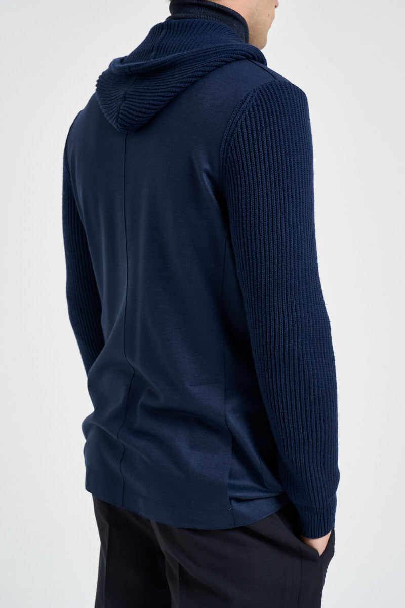 Giacca uomo con cappuccio e maniche in maglia blu navy GIAN07 N276ROYALBLU ELEVENTY 
