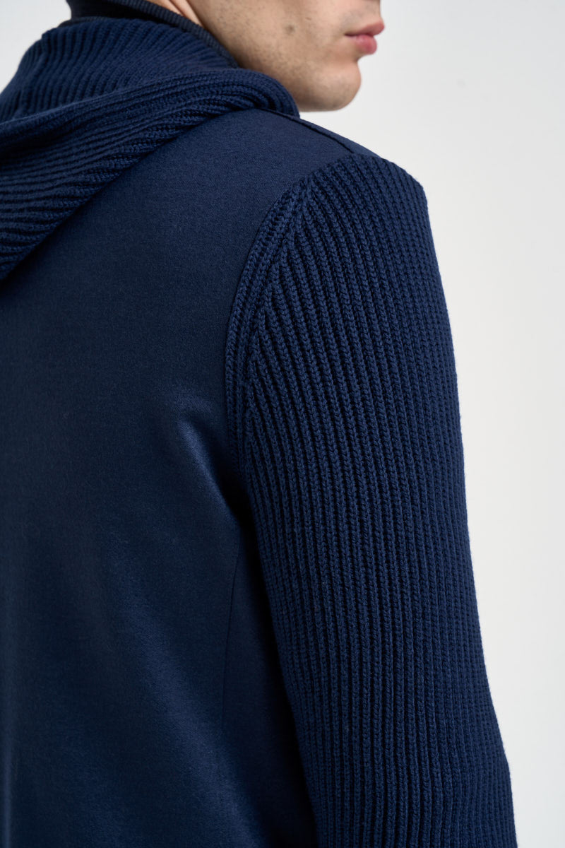 Giacca uomo con cappuccio e maniche in maglia blu navy GIAN07 N276ROYALBLU ELEVENTY 