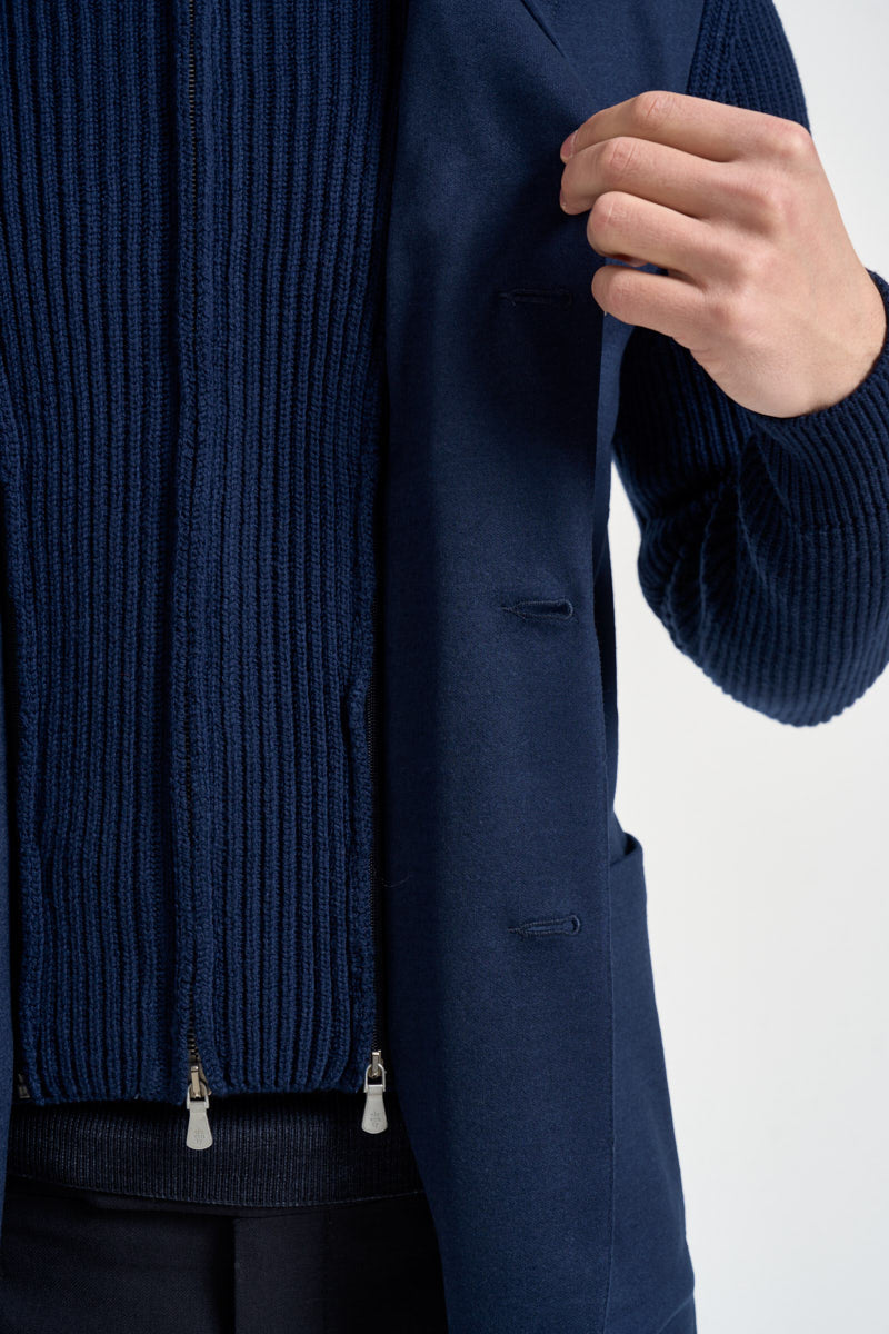 Giacca uomo con cappuccio e maniche in maglia blu navy GIAN07 N276ROYALBLU ELEVENTY 