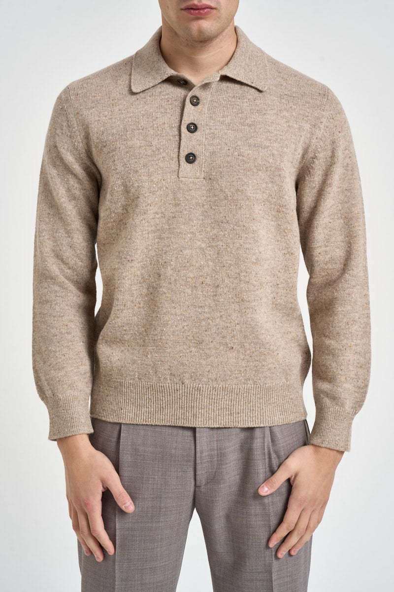Maglione uomo polo beige mélange POLN03 N013SABBIA ELEVENTY 