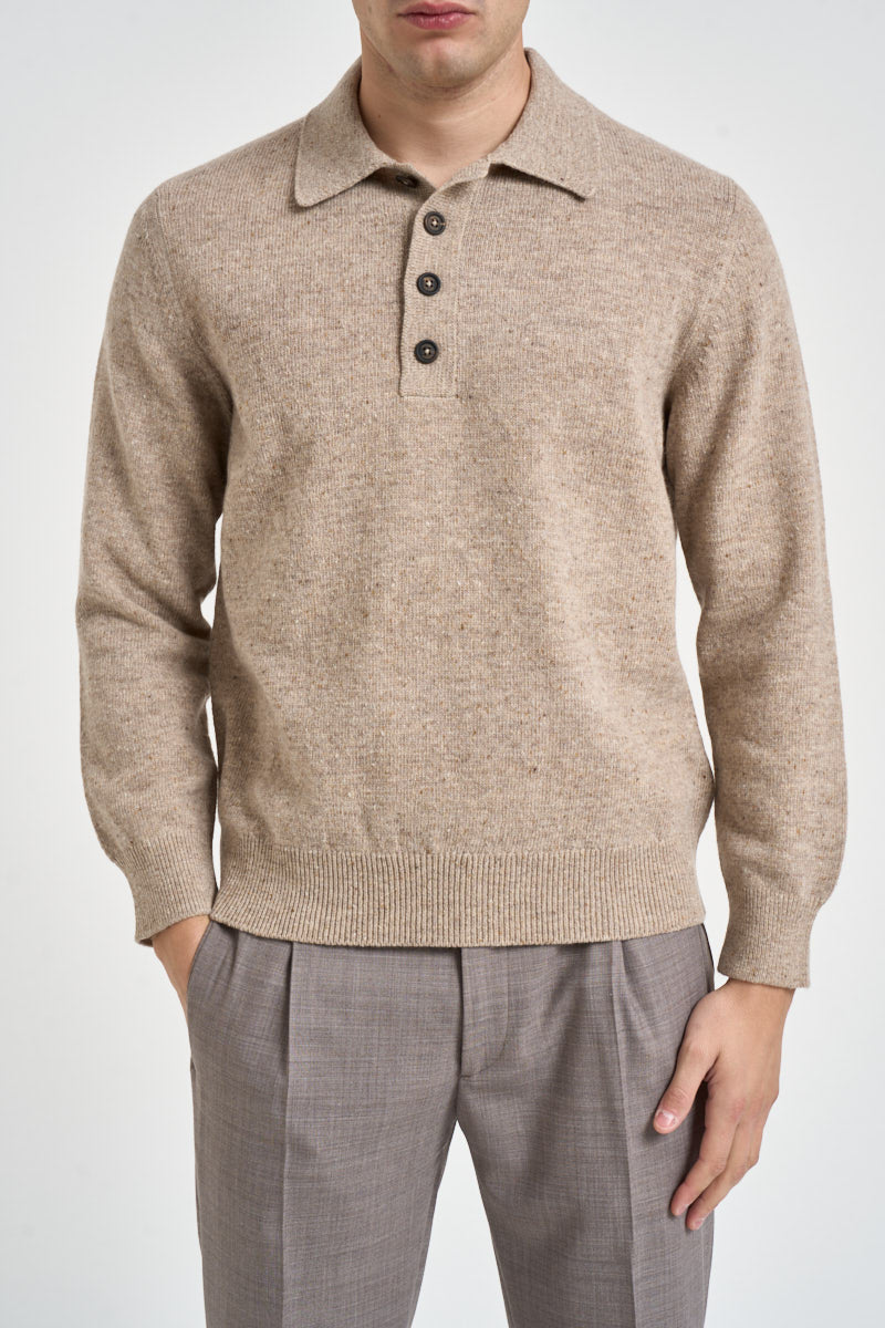 Maglione uomo polo beige mélange POLN03 N013SABBIA ELEVENTY 