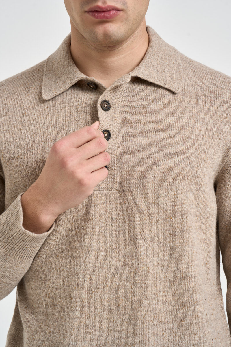 Maglione uomo polo beige mélange POLN03 N013SABBIA ELEVENTY 