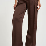 Pantalone donna a palazzo in raso marrone 30804311 69 FEDERICA TOSI 