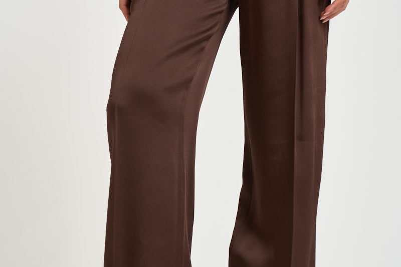 Pantalone donna a palazzo in raso marrone 30804311 69 FEDERICA TOSI 