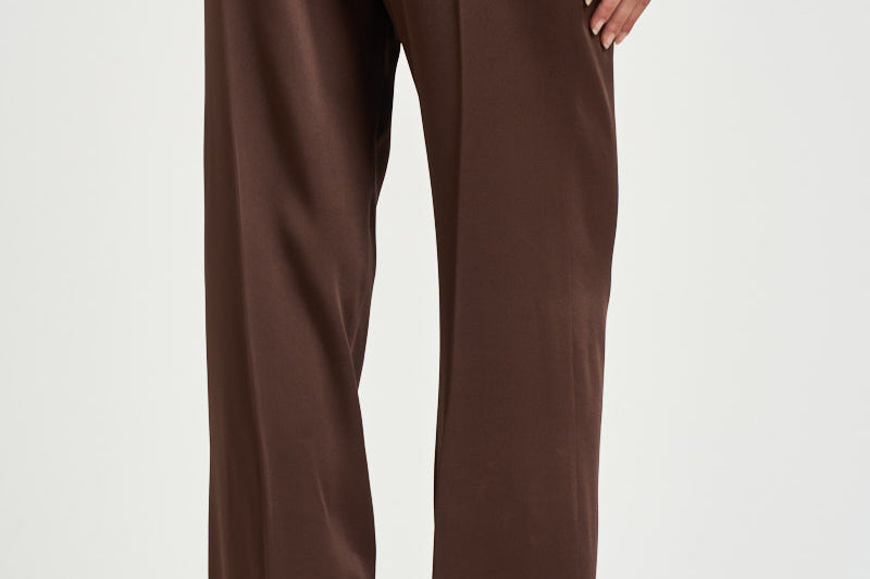 Pantalone donna a palazzo in raso marrone 30804311 69 FEDERICA TOSI 