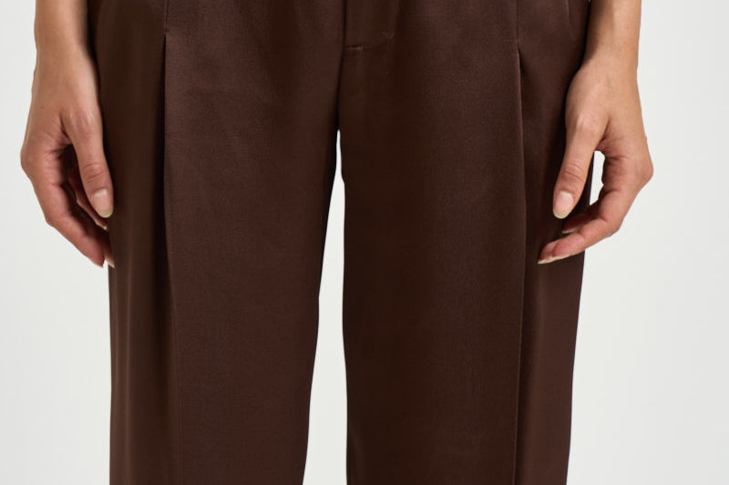 Pantalone donna a palazzo in raso marrone 30804311 69 FEDERICA TOSI 