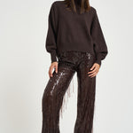 Pantalone donna palazzo con paillettes marrone scuro 30815314 69 FEDERICA TOSI 
