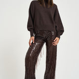 Pantalone donna palazzo con paillettes marrone scuro 30815314 69 FEDERICA TOSI 