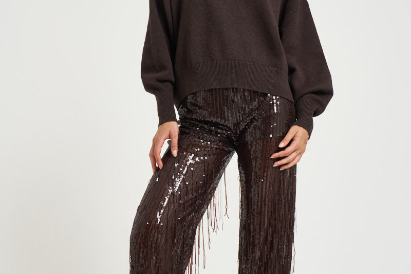 Pantalone donna palazzo con paillettes marrone scuro 30815314 69 FEDERICA TOSI 