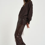Pantalone donna palazzo con paillettes marrone scuro 30815314 69 FEDERICA TOSI 